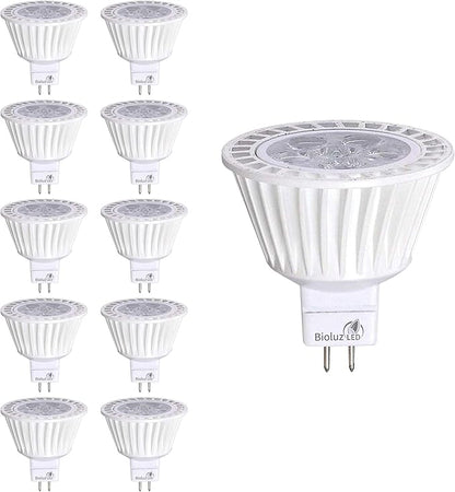 Bioluz LED 10 Pack MR16 LED Bulb Dimmable 50W Halogen Replacement 3000K 7w 12V AC DC UL Listed High CRI