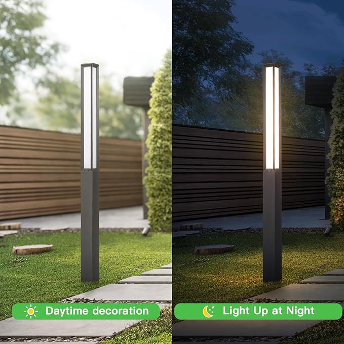 Outdoor Pathway Lights, 92 Inches Tall Bollard Light, 3000K Commercial Landscape Path Lighting, Mordern Led Bollards, IP65 Waterproof Pole Driveway Lights Wired for Sideway Garden Yard