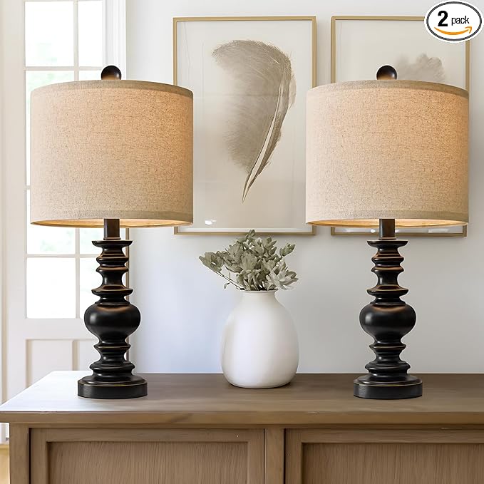 BOBOMOMO 20" Table Lamp Set of 2 for Bedroom Living Room Vintage Rustic Traditional Nightstand Bedside Lamps（Suitable for Decorating Small Areas）