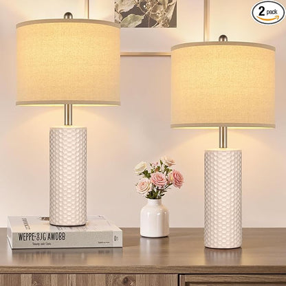 GGOYING 25.6'' Modern Ceramic Table Lamp Set of 2, Nightstand Desk Lamp No Bulb Included, Farmhouse Bedside Lamps for Bedroom, Living Room, Office