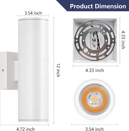 Outdoor Wall Lights 4Pack, Integrated LED Cylinder Up Down Lights, 12W 2700K Aluminum Exterior Wall Light, Outdoor Light Fixture for Porch Patio Door.(Matte White)