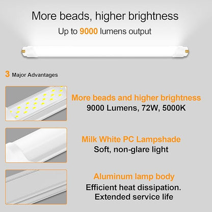 8 Foot Led Lights, T8 8ft Led Bulbs, 72W 9000LM F96t12 Replacement Tubes, Frosted Cover, Fluorescent Light Bulb, 5000K led Shop Light(10 Pack)