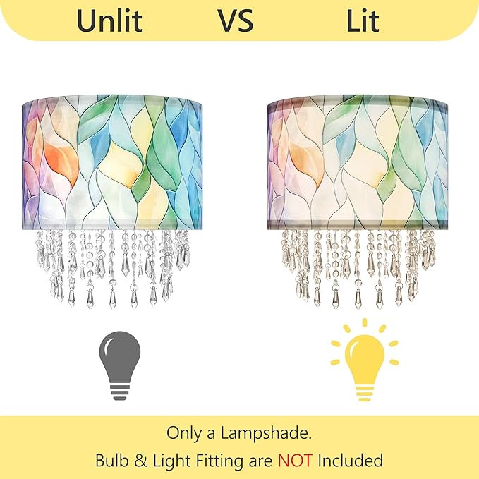 Colorful Macaron Lamp Shade with Acrylic Bead Droplets, Elegent Whimsical Fabric Light Shade for Pendant Table & Floor Lamp, Art Decor for Bedroom or Eentryway, 11.8in
