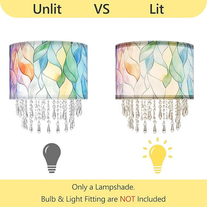 Colorful Macaron Lamp Shade with Acrylic Bead Droplets, Elegent Whimsical Fabric Light Shade for Pendant Table & Floor Lamp, Art Decor for Bedroom or Eentryway, 11.8in