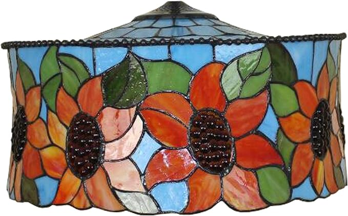 18 Inch Lamp Shade Replacement, Only Tiffany Stained Glass Lamp Chimney Straw Hat Floral Design, Baroque Rose Sunflower Orange Green Beige Fit for Table Lamp Pendant Light Floor Lamp,C