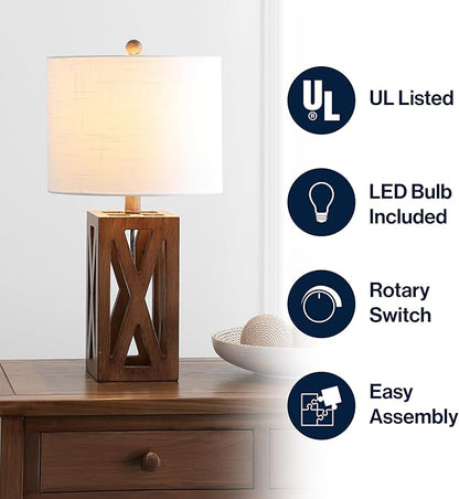 JONATHAN Y JYL1062A Stewart 21.5" Wood LED Table Lamp Industrial French Country Rustic Bedside Desk Nightstand Lamp for Bedroom Living Room Office College Bookcase LED Bulb Included, Brown