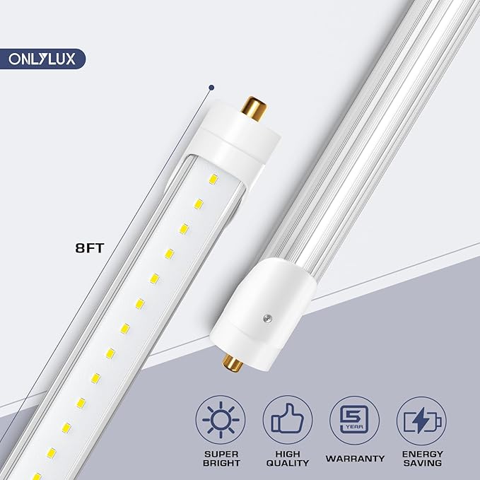 T8 8ft LED Bulbs, F96T12 Led Replacement 8 Foot Led Lights, 6000K 40W 4800LM (100W 8' Fluorescent Equivalent),Single Pin FA8 Base, 110V 120V 277V Input, Clear Cover (10 Pack)