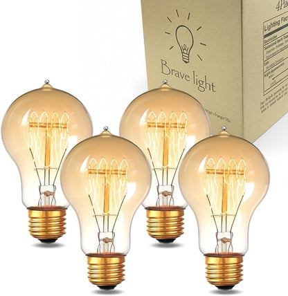 GOENDR Edison Bulb A19, Vintage Incandescent Light Bulbs - 60 Watt, Dimmable 2700K Warm Amber, E26/E27 Base, Squirrel Cage Filament - Antique Decor for Home, Table Lamp, Restaurant, 4Pack