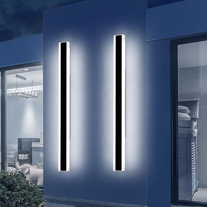 2 Pack 57inch Exterior Wall Light Fixture, 6000K Cold White, Modern Long Outdoor Wall Sconce, IP65 Waterproof, 50W, Black Outside LED Strip Lighting for Garage, Patio, Balcony, Fence