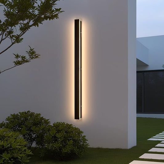 Porch Wall Lights 59.1Inch Black Outdoor Wall Light 3000K Modern Waterproof Anti Rust Exterior Wall Sconces Long LED Linear Exterior Lighting Fixtures for Patio Garage Swimming Pools