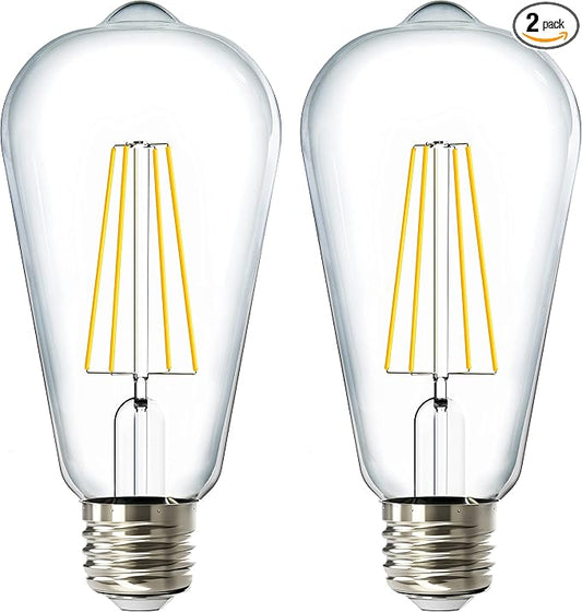 Sunco Edison Bulbs LED ST64, Clear Vintage Filament Waterproof Bulb, 800 LM, 8.5W (60W Equivalent), 3000K Warm White, E26 Medium Base, Decorative Dimmable UL 2 Pack.