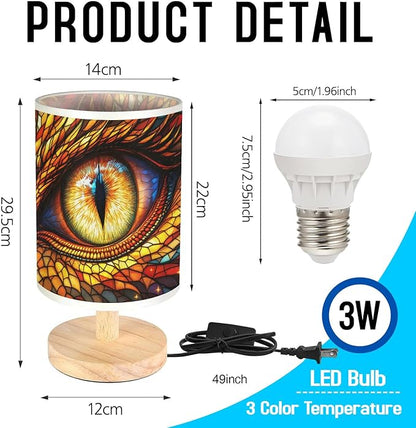 Dragon Eye Table Lamp LED 3-Color Pressed Bedside, Dragon Eye Shade Lamp with Wood Base for Bedroom Living Room Desk Office TL01