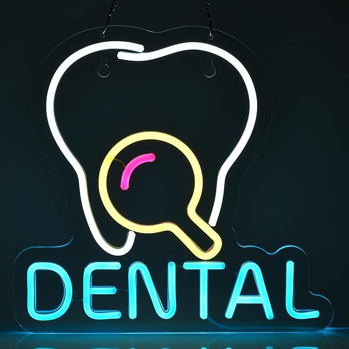 Dental Neon Sign Tooth LED Light for Dentistry Wall Decor Business Sign Gift to Dentist Dental Office Clinic, USB Powered Ultra Bright Dimmable 13" x 12.6" Handmade LED Neon Tubing Signs