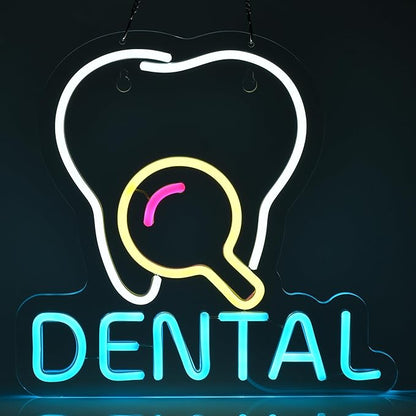 Dental Neon Sign Tooth LED Light for Dentistry Wall Decor Business Sign Gift to Dentist Dental Office Clinic, USB Powered Ultra Bright Dimmable 13" x 12.6" Handmade LED Neon Tubing Signs