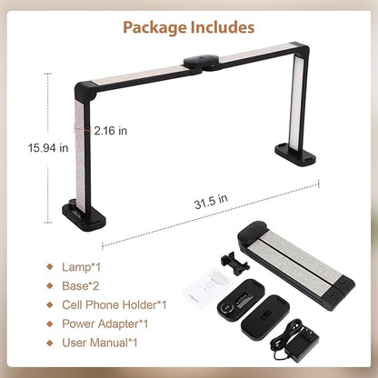 FAHKNS Large Half-Moon Light for Nail Desk, 34IN Foldable LED Lamp with Phone Holder, 3000-6000K Color Temperature, Stepless Brightness Adjustment, Nail Art, Tattooing, White with Diamonds