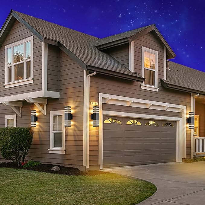 DASTOR 4 Pack Modern Outdoor Wall Lights, 15.1'' Up and Down Porch Lights, 14W 3000K Warm White Exterior Sconce Lighting Fixtures for House Garage