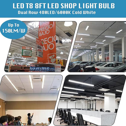 (4-Pack),T8/T10/T12 8FT LED Tube Light, Single Pin FA8 Base, 100W 15000LM 6000K Cold White, 270 Degree V Shaped LED Fluorescent Bulb (250W Equiv.), Clear Cover, Dual-Ended Power