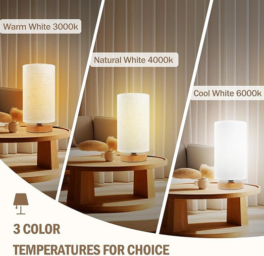 Minimalist Bedside Table Lamps for Bedrooms Set of 2, 3 Color Temperature Bedside Lamps with Round Fabric Linen Shade,Small Desk Lamp Night Nightstand Lamp Set for Living Room, Reading,Office