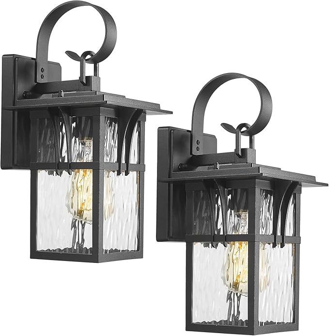 Darkaway Outdoor Wall Light,2pcs Exterior Lighting Fixtures Wall Mount Porch Lights Waterproof Outside Sconce with Water Ripple Glass for House Patio Hallway Garage