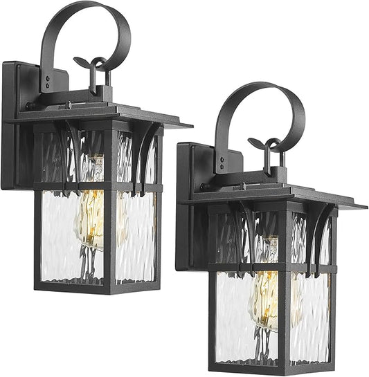 Darkaway Outdoor Wall Light,2pcs Exterior Lighting Fixtures Wall Mount Porch Lights Waterproof Outside Sconce with Water Ripple Glass for House Patio Hallway Garage