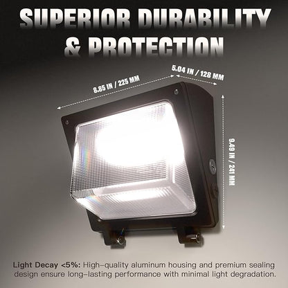 LED Wall Pack Light 75/65/50W with Dusk-to-Dawn Sensor, 11250 LM 6000/5000/4000K LED Security Flood Lighting, 120V Outdoor Wall Lights for Parking Lots|Warehouses|Factories|Yard, 2 Pack