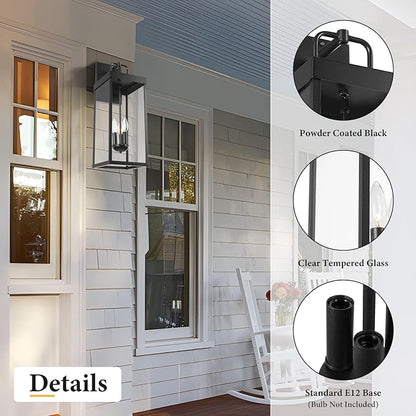 Dusk to Dawn Outdoor Wall Sconce Light, 24 Inch Tall Transitional Exterior Wall Lighting with Clear Glass, Anti-Rust Powder Coat Black Modern Outside Wall Lantern for Front Porch, DDRZ008L BK