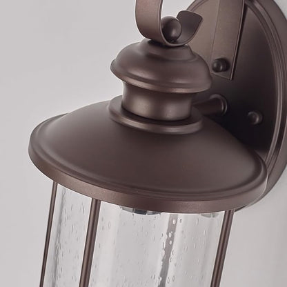 MICSIU 2 Pack Outdoor Wall Lantern Lights, 13.75 Inch Outside Porch Light Fixture with Clear Seedy Glass, Oil Rubbed Bronze Exterior Wall Lights for House, Front Door, Entryway, Pathway