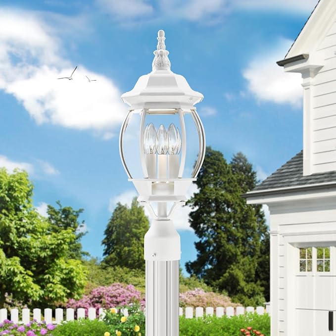 Livex Lighting 7526-13 Outdoor Post Top Light with Clear Beveled Glass Shades, White