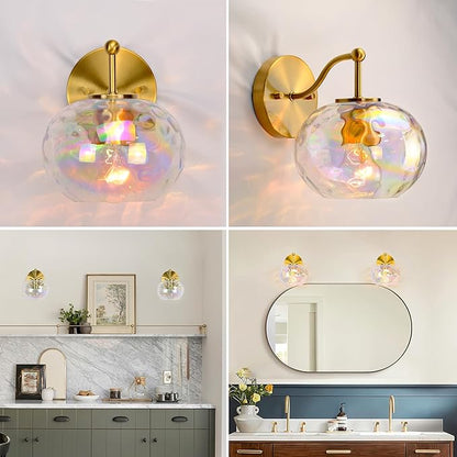 7" Glass Shade Replacement for E26 Pendant Lights, Colorful Hammered Globe Lampshade for Wall Sconce, Dia 7", Height 5", Fitter 1.65" (Stained - 1 pc)