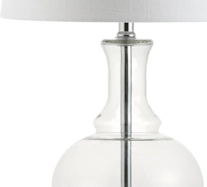 JONATHAN Y JYL1068B-SET2 25" Clear Glass Table Lamp Set of 2 for Living Room Bedroom, Contemporary Glam Bedside Nightstand Lamps with White Linen Drum Shade and Chrome Base, LED Bulbs Included
