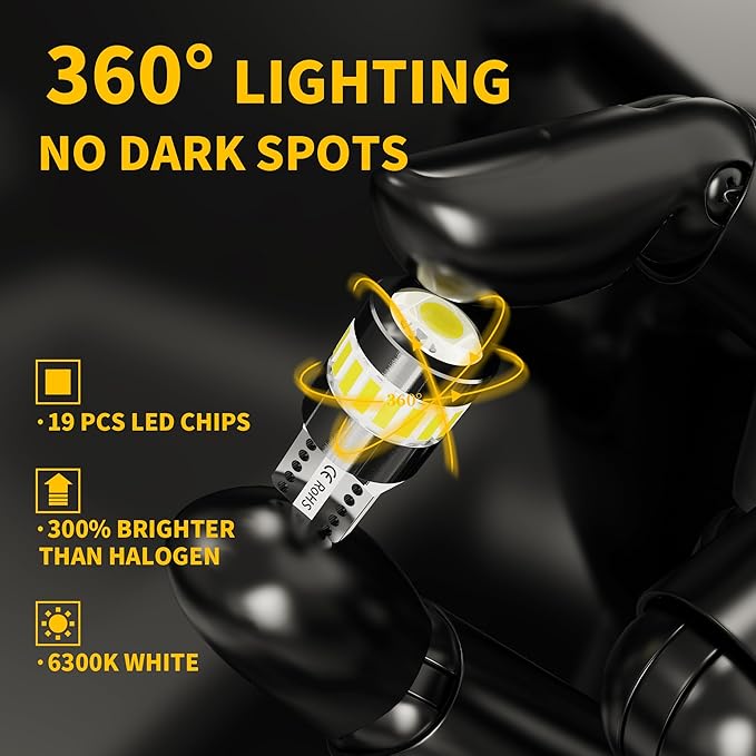 Yorkim 194 LED Bulb 6300K White, 168 2825 W5W T10 LED Light Bulb Error Free for License Plate, Dome, Map, Courtesy, Side Marker Lights, Pack of 2