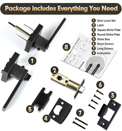 Privacy Door Levers, 6 Pack Oil Rubbed Bronze Door Handles Interior Heavy Duty Bed and Bath Keyless Door Locksets, Reversible for Left Right Handed Doors