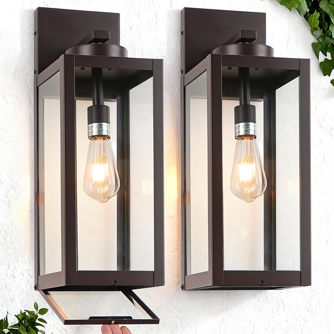 20" Large Outdoor Wall Lights with Closed Bottom - Oil Rubbed Bronze Outdoor Light Fixture Porch Lantern Wall Mounted, Waterproof Modern Exterior Wall Sconce Coach Lamps for House, E26, 2 Packs