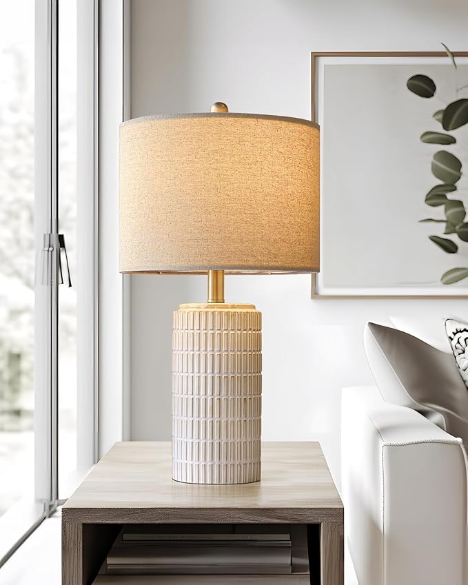 PoKat 23'' Bedside Table Lamp for Bedroom Nightstands, Birthday Gifts for Women Mom, House Warming Gifts New Home Decor, Ceramic Lamp for Living Room, White Modern Bedroom Lamp