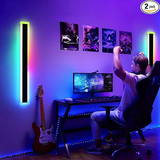 Mikeru Upgraded Widened RGB Long LED Wall Lights, 2Pack 39.3inch Outdoor Sconces RGB/Warm/White Dimmable Outdoor Wall Lights Exterior Front Porch Light Ip65 Waterproof Wall Sconce with Remote Control