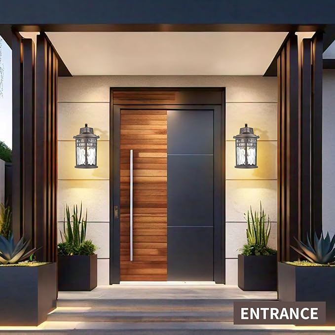 Darkaway Outdoor Wall Light Fixture,2pcs 14.57inch Large Outside Porch Lights Wall Mounted Water Ripple Glass Exterior Waterproof Lantern Modern Wall Sconce Lighting for House