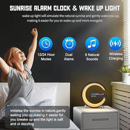 Smart LED Night Light, Wireless Charger, Phone Wireless Charging Dock, Table Bedside Lamp, Sunrise Alarm Clock, Bluetooth Speaker & App Control, Ideal for Bedroom, Home Decor, Birthday, Christmas Gift