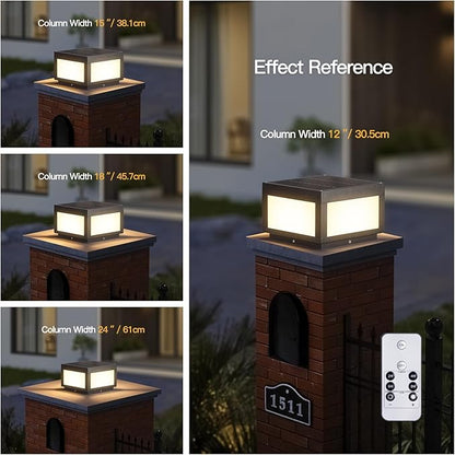 Solar Post Lights, 9.8" Modern Pillar Lights Outdoor, Dusk to Dawn Column Light Waterproof, 3000K Square Lamp Fence Posts Cap LED Light Landscape Lighting for Patio Garden Deck Outside Columns
