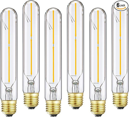 E26 Tubular LED Bulb 4W Equal 40 Watt Soft White 3000K Dimmable E26 Edison AC120V 400lm Tube T9 T10 LED Light Bulb for Rustic Pendant,Chandeliers,Wall sconces,6Pack