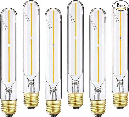 E26 Tubular LED Bulb 4W Equal 40 Watt Soft White 3000K Dimmable E26 Edison AC120V 400lm Tube T9 T10 LED Light Bulb for Rustic Pendant,Chandeliers,Wall sconces,6Pack