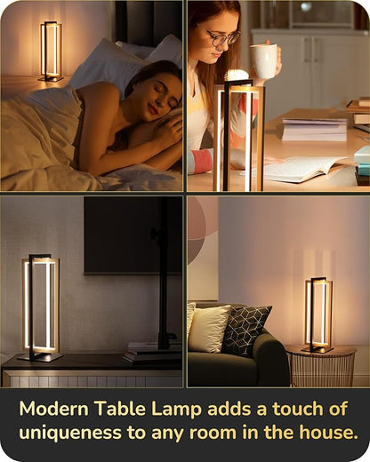 EDISHINE LED Table Lamp, 3 Color Temperatures Bedside Lamp (3000K 4500K 6000K), Stepless Dimmable Nightstand Lamp for Living Room Bedroom Office, Dual-Frame Rectangle, Angle Adjustable 850LM 18W