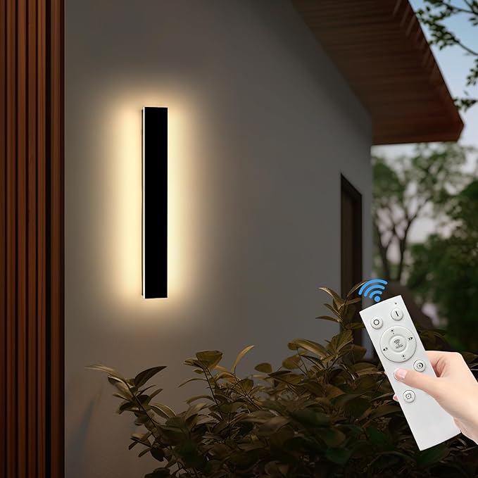 Mikeru 23.6inch Outdoor Wall Light Fixtures, 10%-100% Dimmable Black Exterior Wall Sconces, 3000k-6000k Acrylic Invisible Outdoor Lights for Porch Modern Exterior Wall Lights for House