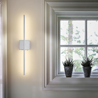 Battery Operated Wall Sconces with Remote Control, Dimmable Wall Sconces Set of Two, 350°Rotate, 3000K LED Chrome Wireless Wall Light for Living Room, Hallway, Bedroom, 28.3 Inch (2 Pack)