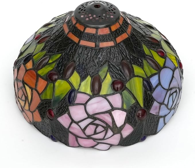 Tiffany Style Lamp Shade, 12 Inch Black Roses Stained Glass Lamp Shade Replacement Vintage Lamp Cover Accessories Fit for Table Lamp Pendant Light Ceiling Light
