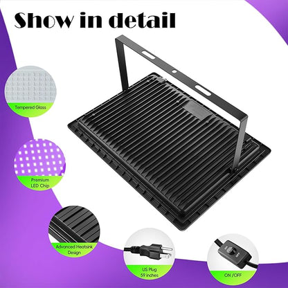 680W LED Black Lights, Blacklight Flood Light with Plug & Switch, 395nm IP66 Outdoor Waterproof Blacklight for Halloween Party, Stage Light, Body Paint, Neon Glow (2 Pack)