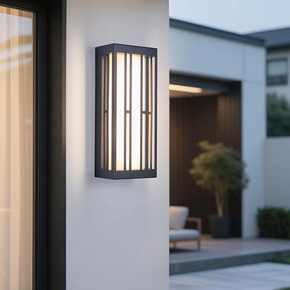 Outdoor Wall Lights, IP65 Waterproof & Anti-Rust, 1700 Lumens LED Porch Light, Triac Dimming, Textured Black Metal with White Acrylic Shade & UV Rated,Wall Mount for Patio, Entryway