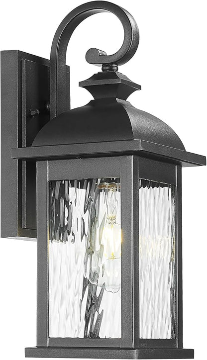 Exterior Lighting Fixtures 15 Inch Black Outdoor Wall Lights with Water Ripple Glass for Porch Front Door E26 Socket