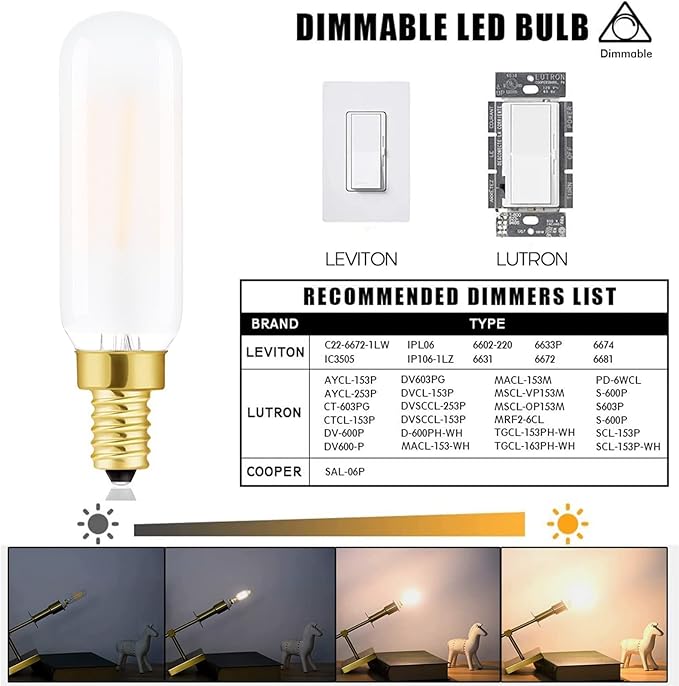 Dimmable T6 LED Frosted Bulbs, 6W E12 Edison Light Bulbs Warm White 2700K,600lm, 60W Candelabra Incandescent Bulbs Equivalent Vintage LED Filament Edison Candle Bulb with Decorative, 6Pack.