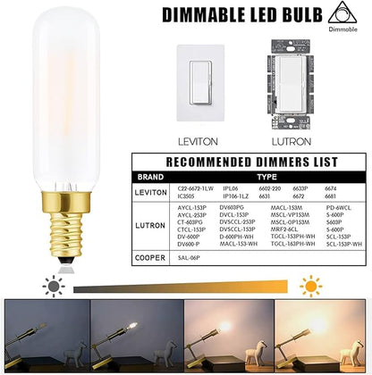 Dimmable T6 LED Frosted Bulbs, 6W E12 Edison Light Bulbs Warm White 2700K,600lm, 60W Candelabra Incandescent Bulbs Equivalent Vintage LED Filament Edison Candle Bulb with Decorative, 6Pack.