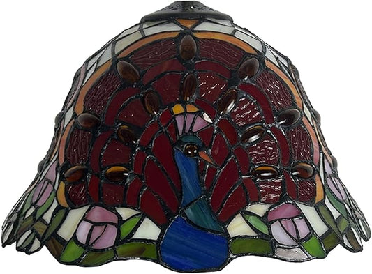 12 Inch Red Blue Peacock Lamp Shade Replacement, Only Tiffany Style Stained Glass Lampshades, Retro Bird Light Cover for Bedside Reading Lamp Kitchen Lamp Study Lamp Desk Lamp,Red